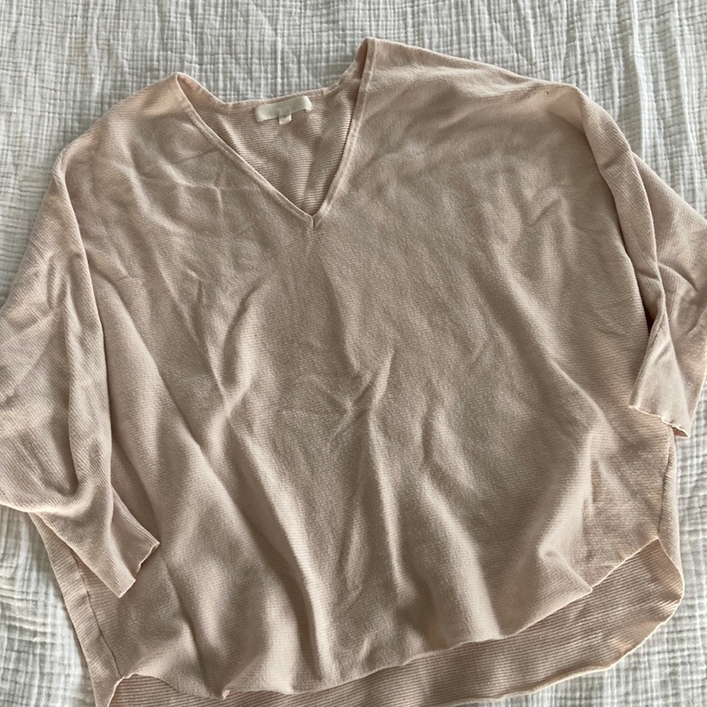 Adyson Parker light pink/peach dolman sleeve vneck sweater with rounded hem